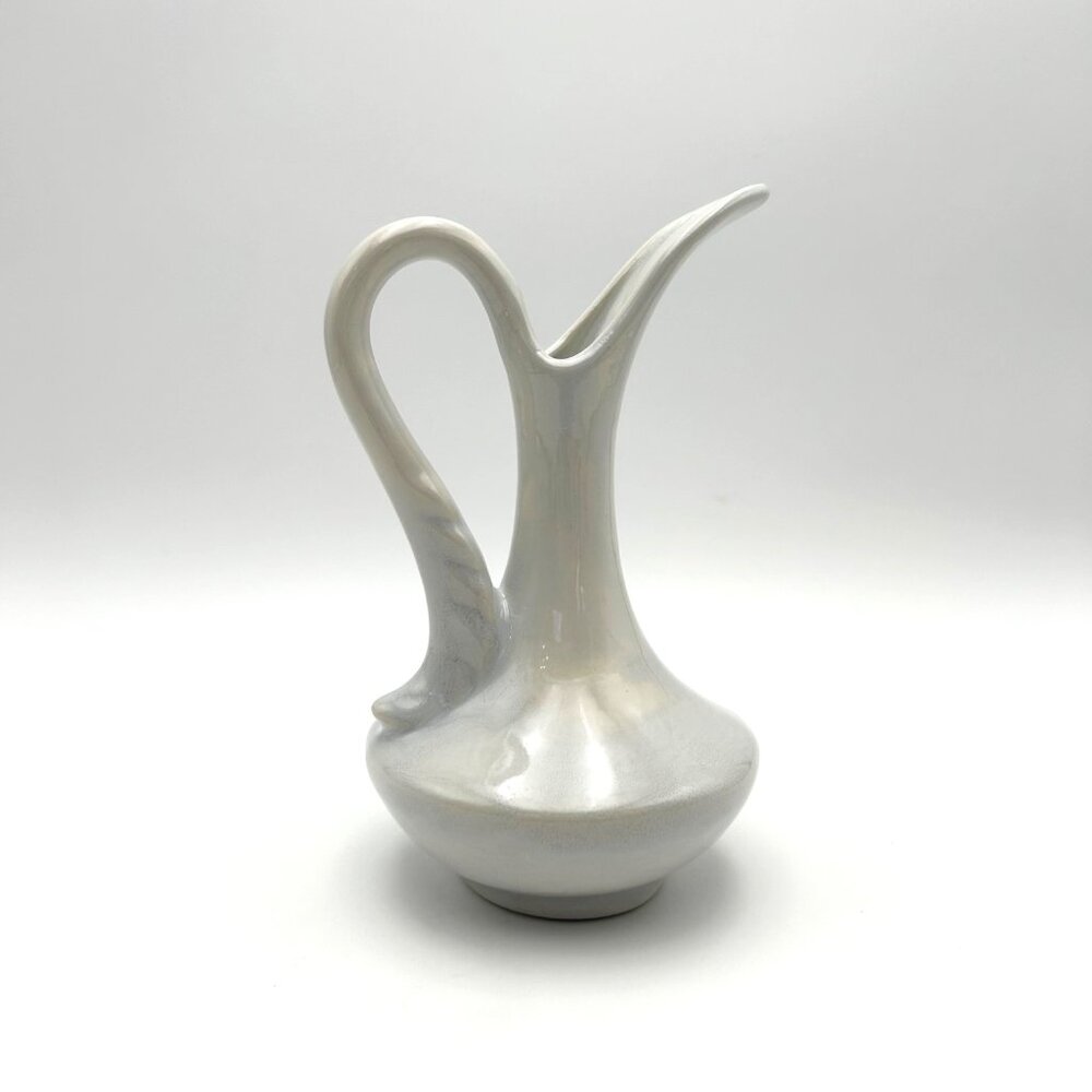 MCM Art Pottery Vase, Artist Signed, Vintage Soft Pearl White Finish Neutral